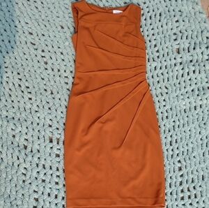 Calvin Klein Orange Asymmetrical Ruched Cocktail Dress
